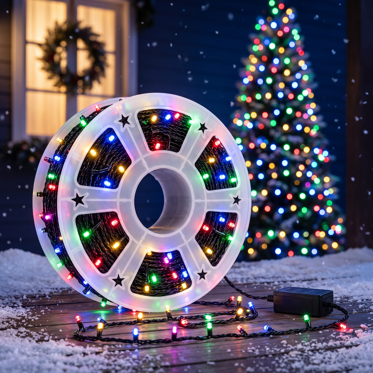 Instalație de Crăciun LED 100 m, 600 LED-uri Multicolore, 8 Jocuri de Lumini, pe Rolă, pentru Brad, Fațadă și Grădină