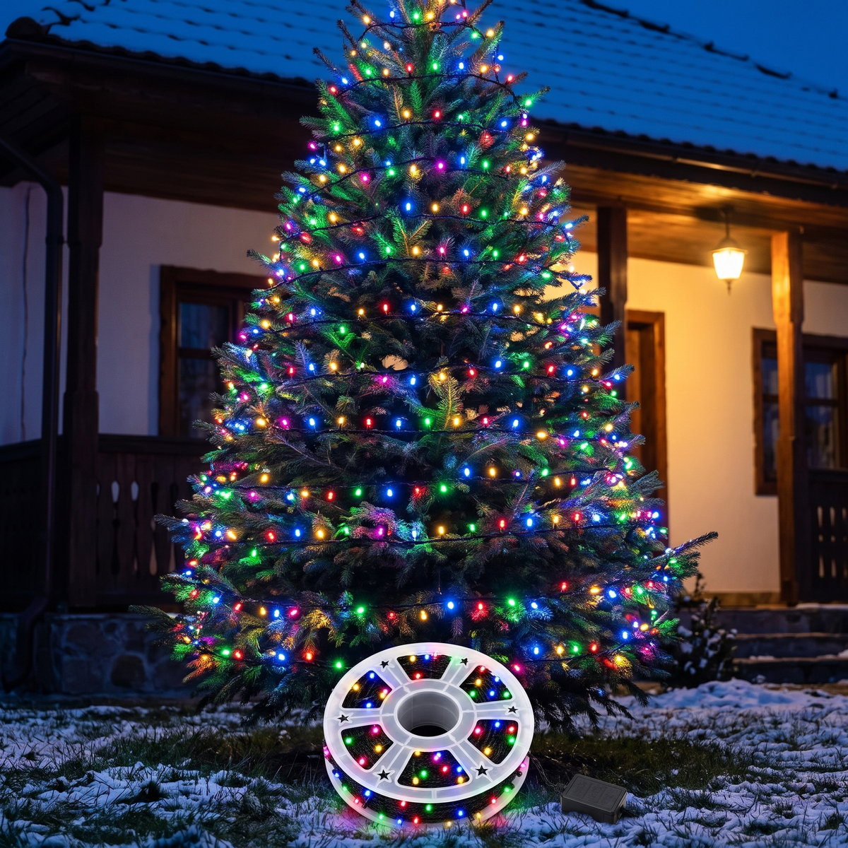 Instalație de Crăciun LED 100 m, 600 LED-uri Multicolore, 8 Jocuri de Lumini, pe Rolă, pentru Brad, Fațadă și Grădină