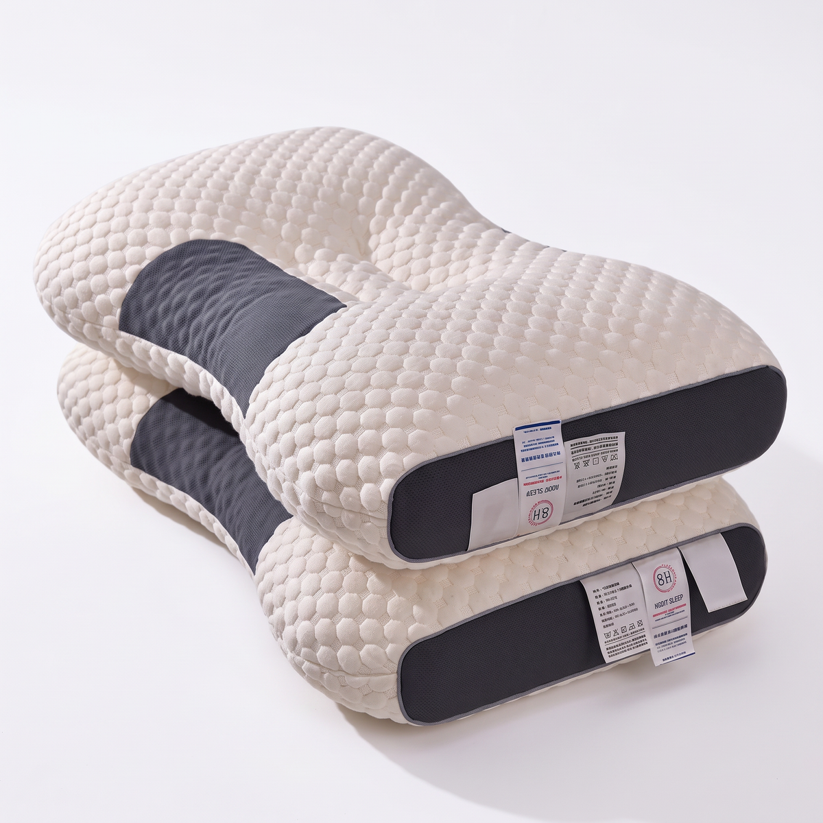 Set 2 Perne Cervicale Ergonomice cu Formă Anatomică, Husă Tricotată, 70 x 40 cm, pentru Somn pe Spate sau pe Lateral