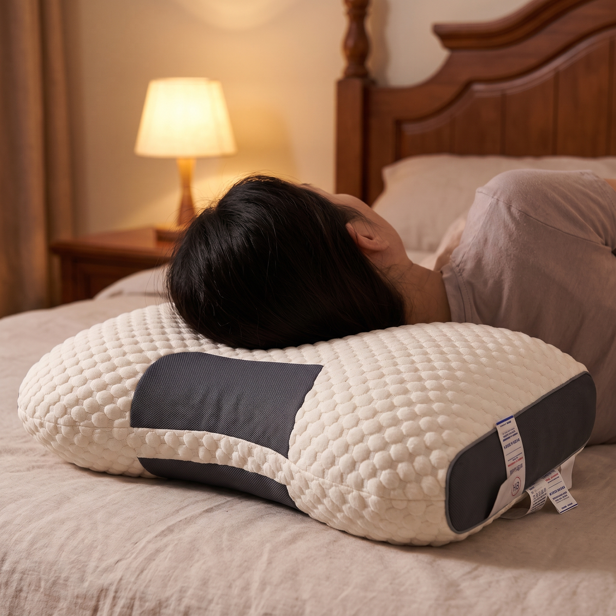 Set 2 Perne Cervicale Ergonomice cu Formă Anatomică, Husă Tricotată, 70 x 40 cm, pentru Somn pe Spate sau pe Lateral