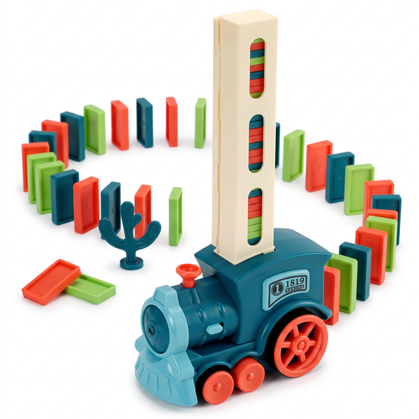 Joc Domino Train cu Trenuleț Automat și Piese Colorate, Jucărie Educativă pentru Creativitate și Logică, Copii 3+ Ani