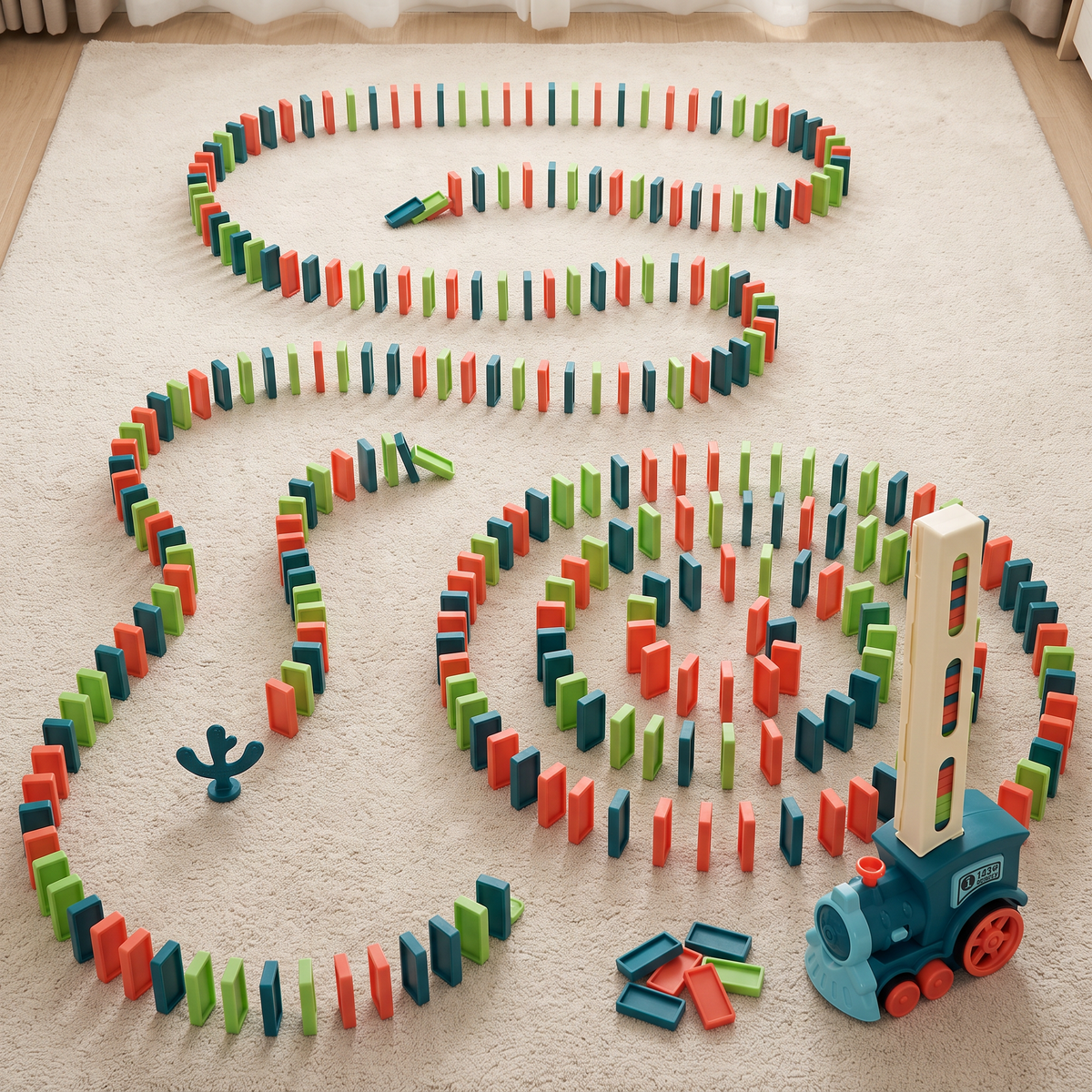 Joc Domino Train cu Trenuleț Automat și Piese Colorate, Jucărie Educativă pentru Creativitate și Logică, Copii 3+ Ani
