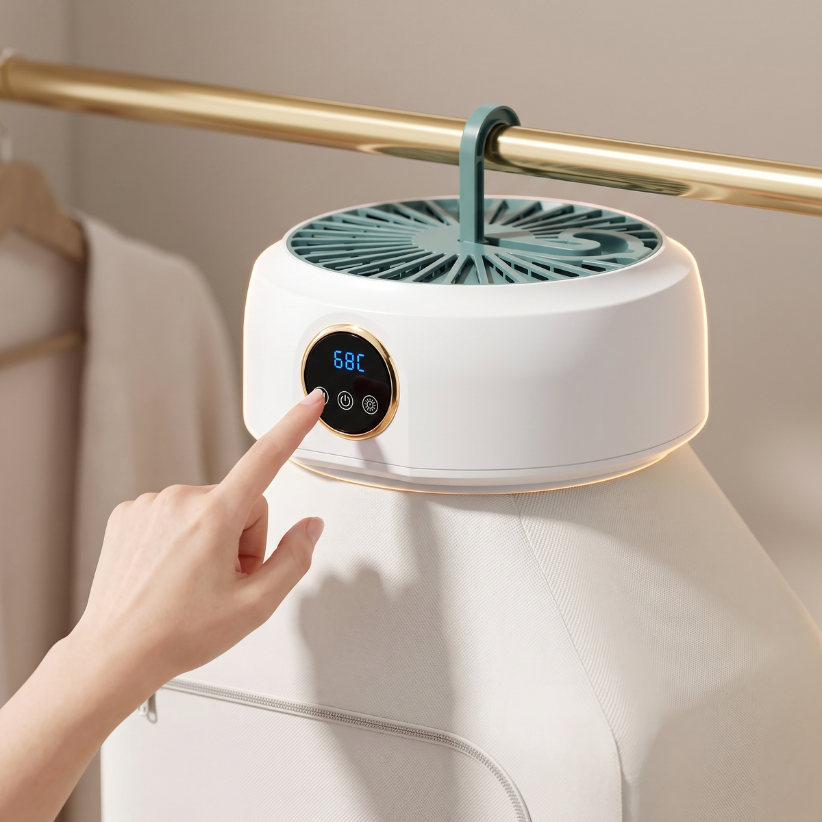 Uscător de Rufe Coshop Portabil și Pliabil, Aer Cald 360°, Capacitate 10 kg, Temporizator, Ecran Tactil, pentru Haine Uscate Rapid în Casă