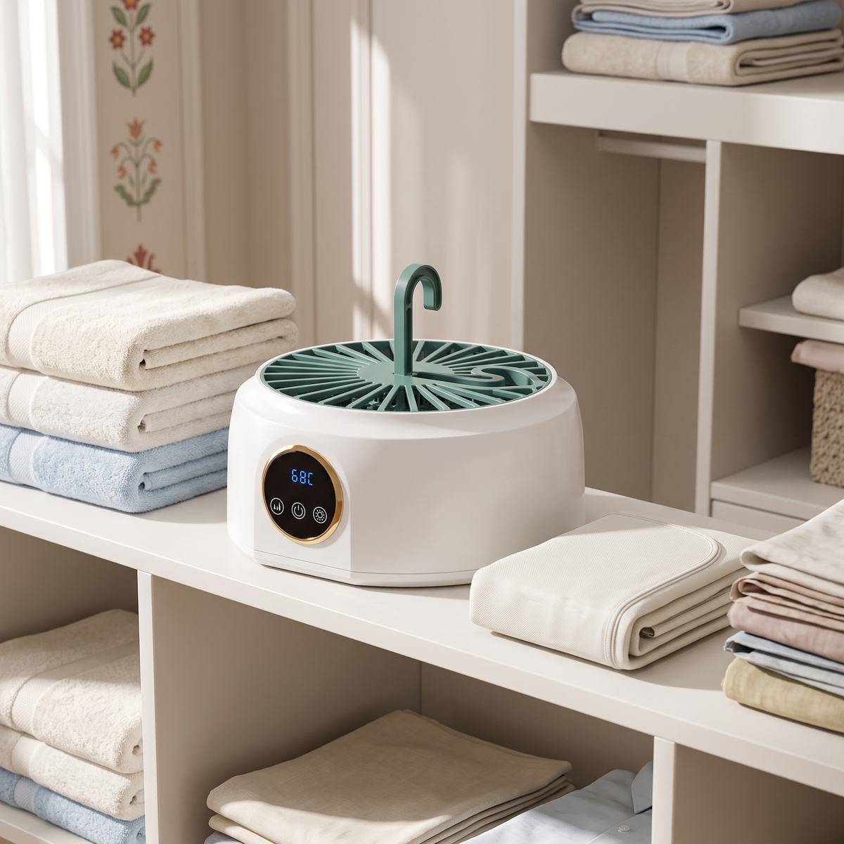 Uscător de Rufe Coshop Portabil și Pliabil, Aer Cald 360°, Capacitate 10 kg, Temporizator, Ecran Tactil, pentru Haine Uscate Rapid în Casă